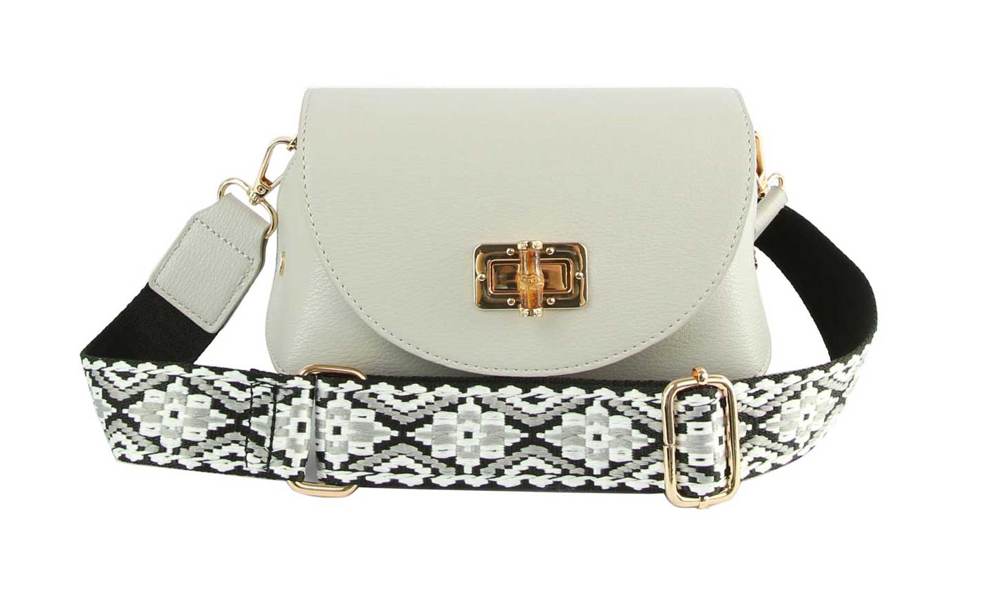Chic Crossbody Bag With Patterned Strap