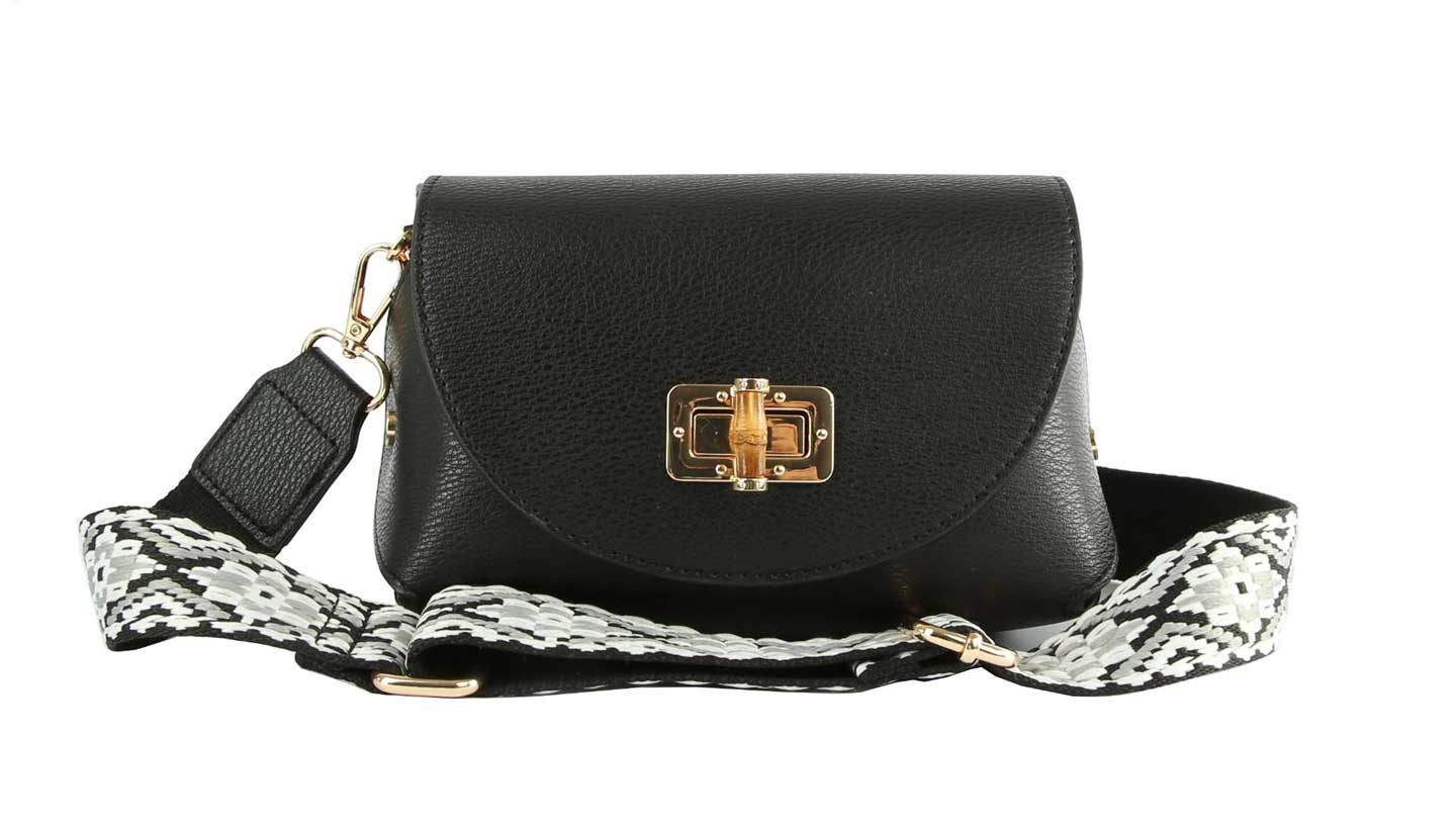 Chic Crossbody Bag With Patterned Strap