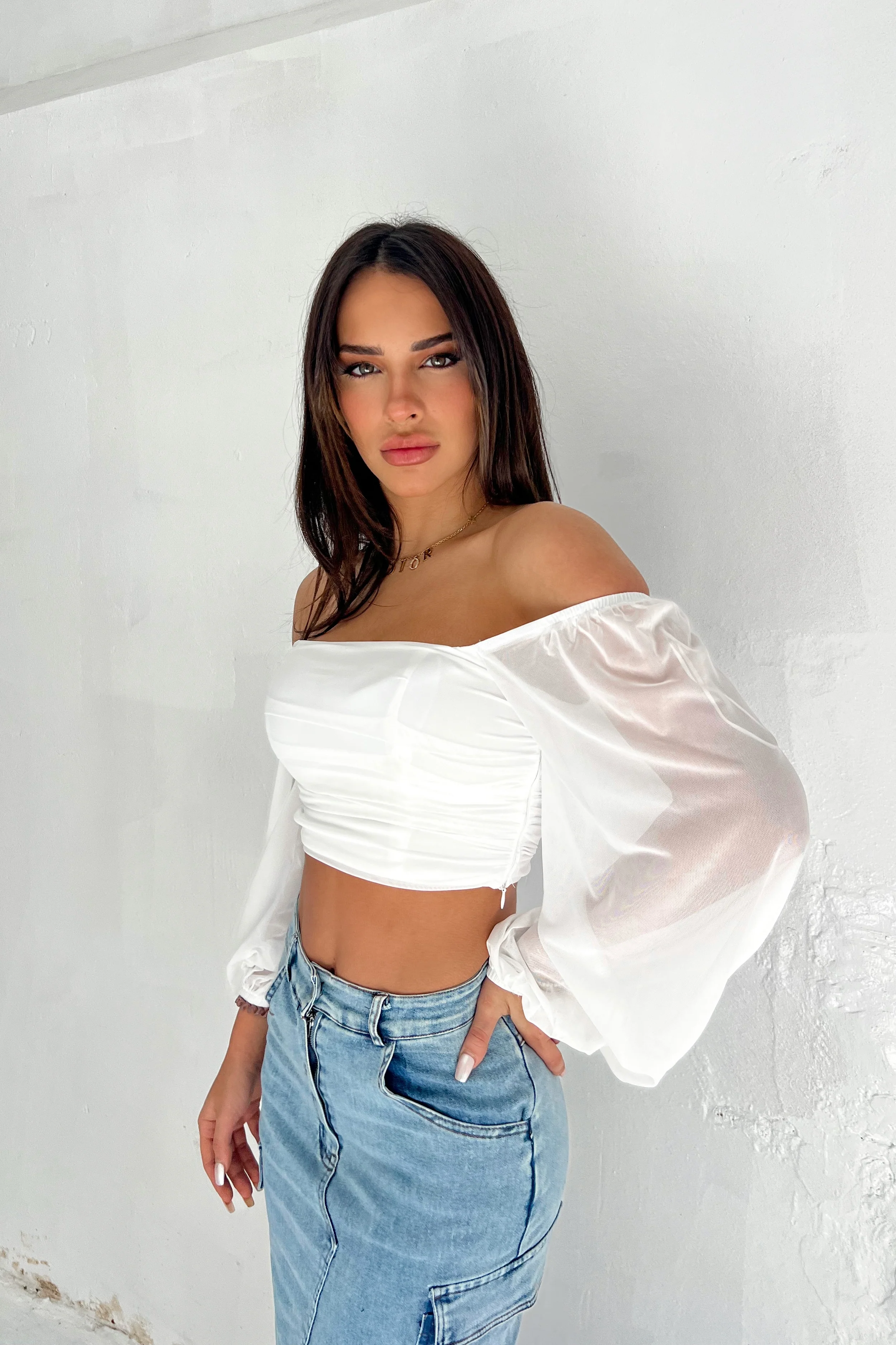 Elegant Off-Shoulder White Crop Top