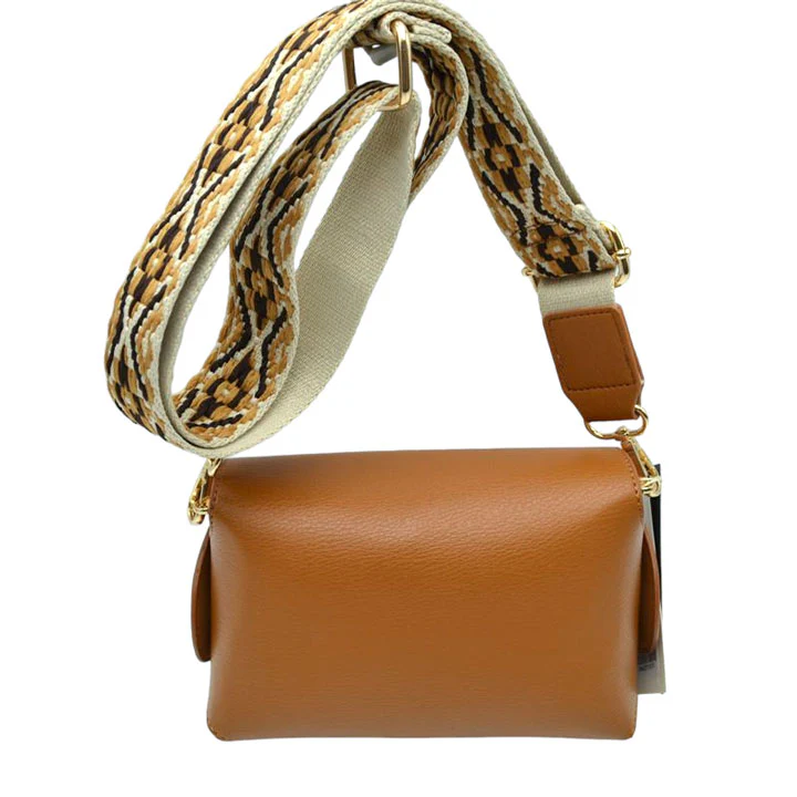 Chic Crossbody Bag With Patterned Strap