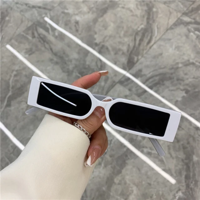 Chic Rectangular White Frame Sunglasses