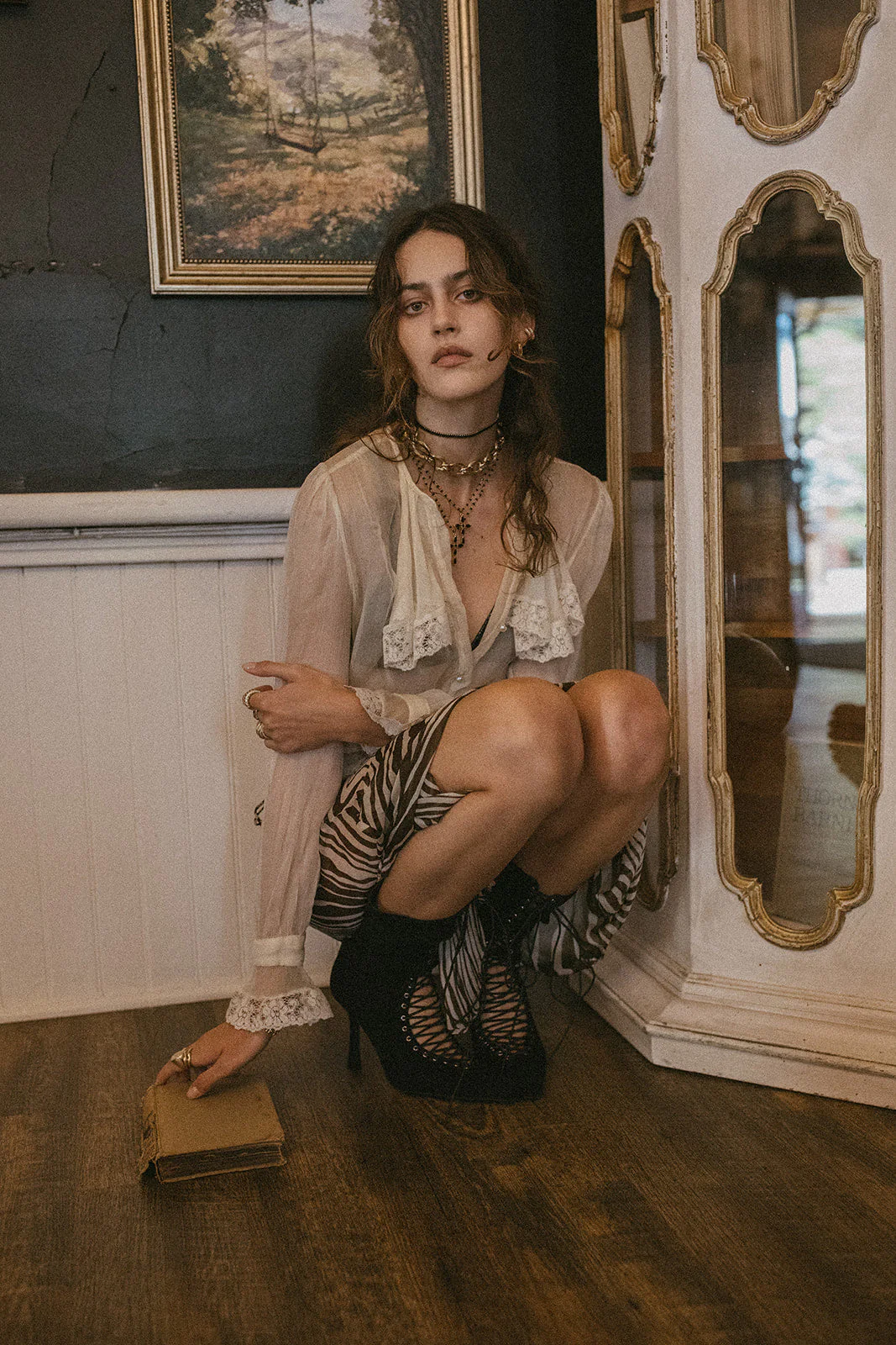 Elegant Black Beaded Cross Necklace