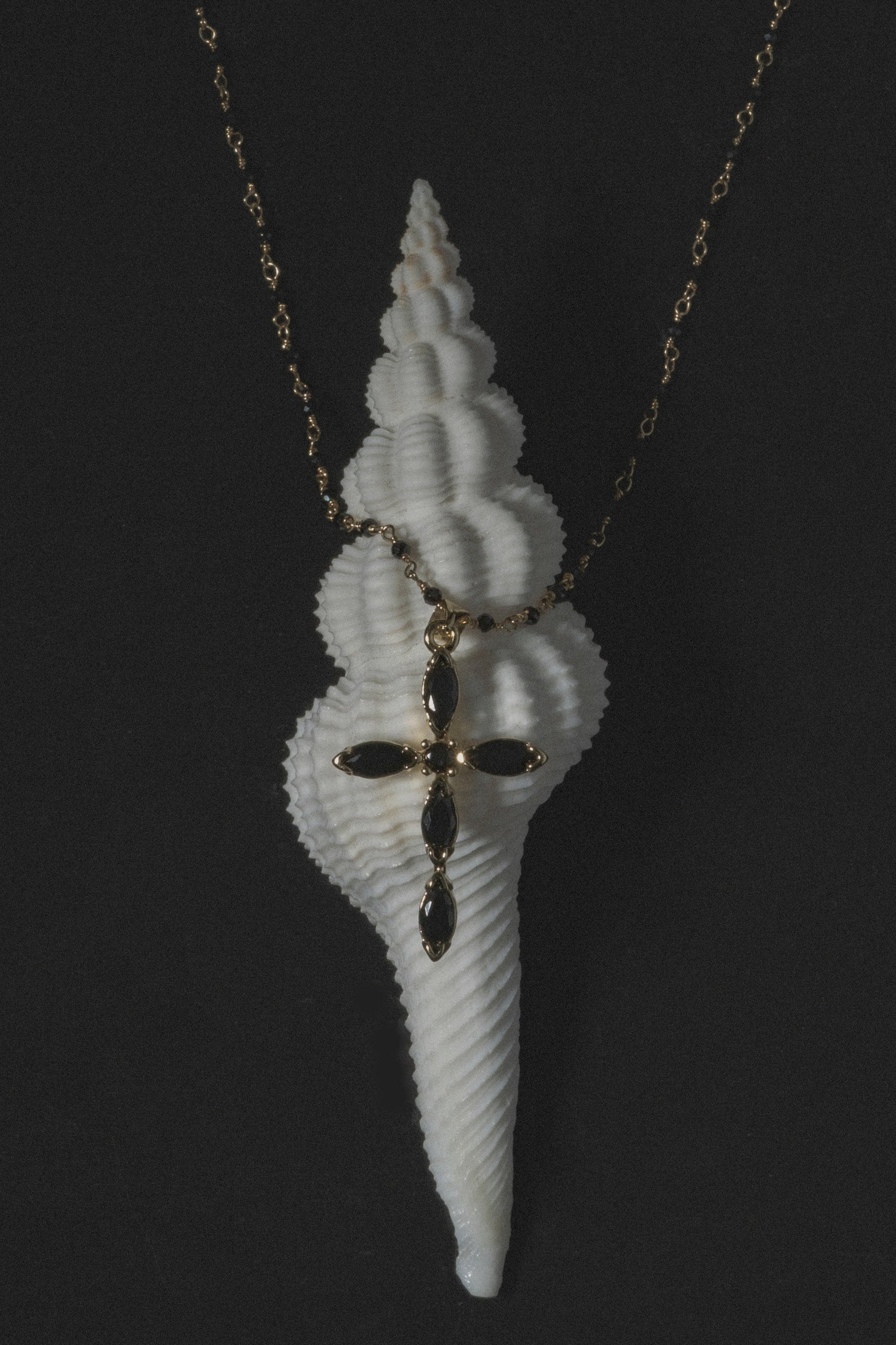 Elegant Black Beaded Cross Necklace