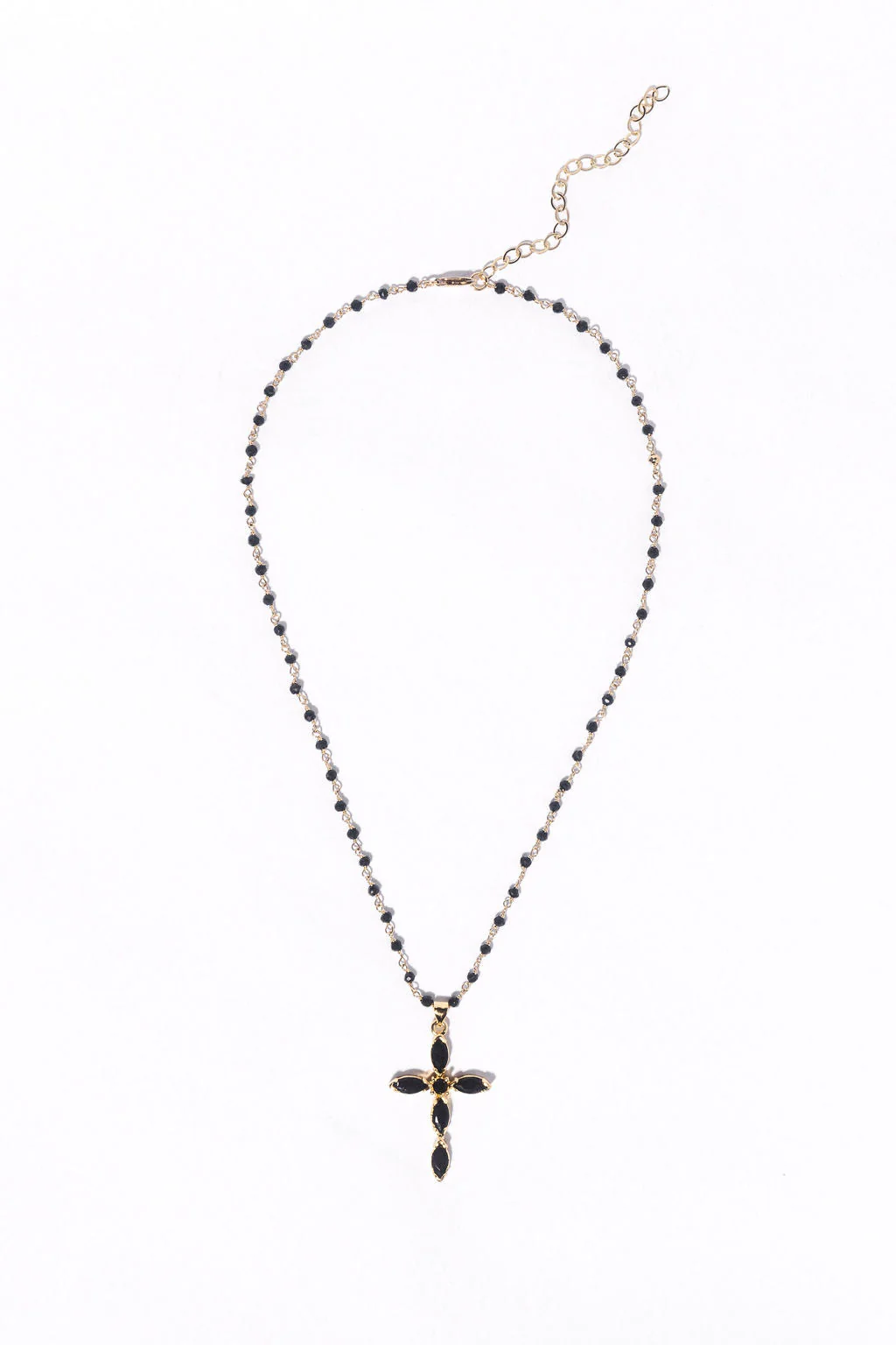 Elegant Black Beaded Cross Necklace